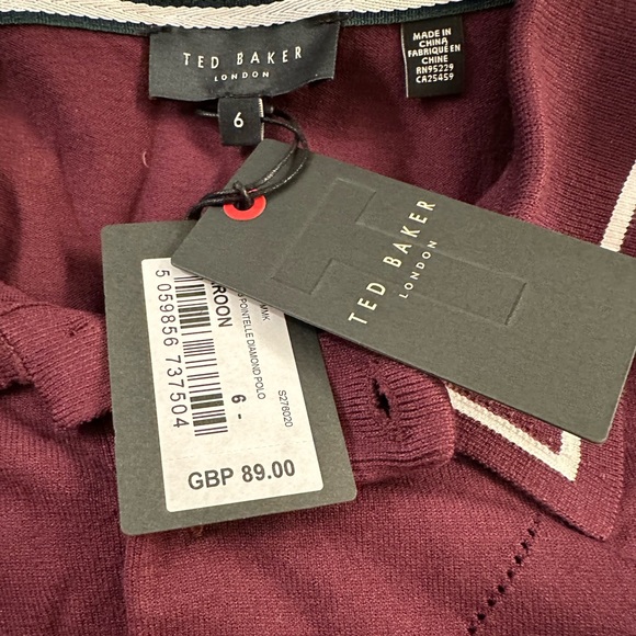 Men’s New with Tags Ted Baker Short Sleeve Maroon Polo Shirt. Size 6,xxl - Picture 5 of 8